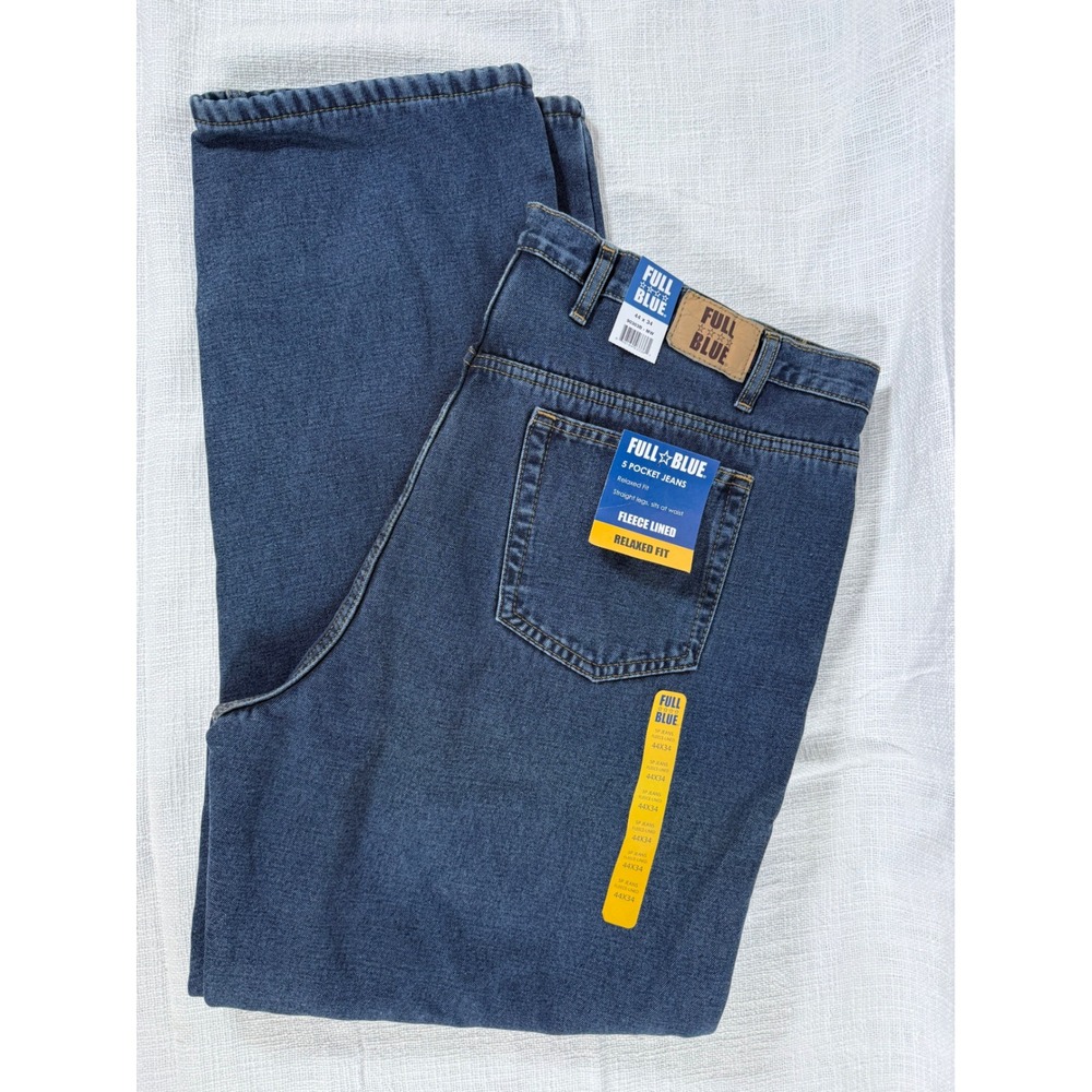 Full Blue Mens Fleece Lined Relaxed‎ Fit Jeans Blue Denim 44x34 New